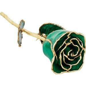 May Lacquered Emerald Colored Rose with Gold Trim