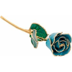 March Lacquered Aquamarine Colored Rose with Gold Trim 
