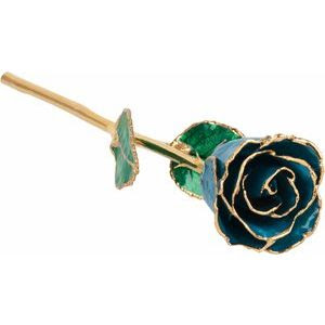 December Lacquered Blue Zircon Colored Rose with Gold Trim 