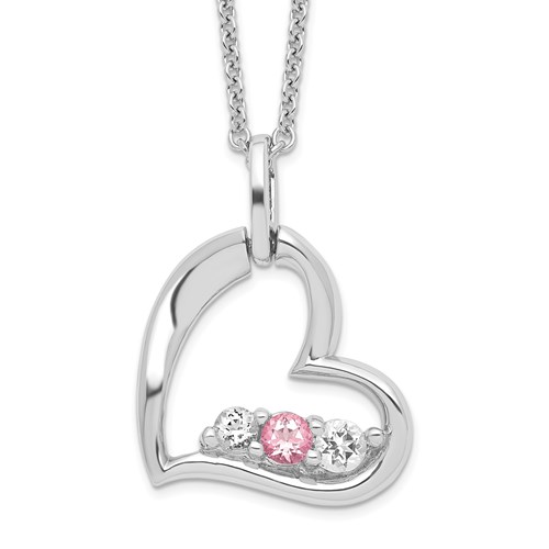 Sterling Silver Survivor Clear/Pink Swarovski Topaz Heart Of Strength Necklace